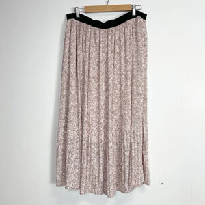 Adrianna Papell Midi Skirt Womens Size XL Purple Floral Pleated Pull On Stretch